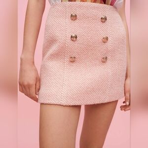 NWT Maje Josila Pink and Ecru Mottled Tweed Skirt FR 40 US L